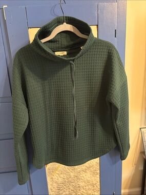 Max Studio Green Waffle-Knit Funnel Neck Pullover